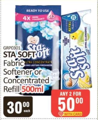 STA SOFT Fabric Softener or Concentrated Refill 500ml
