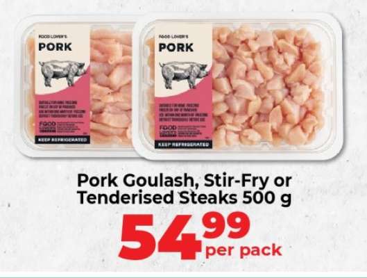 Pork Goulash, Stir-Fry or Tenderised Steaks 500 g