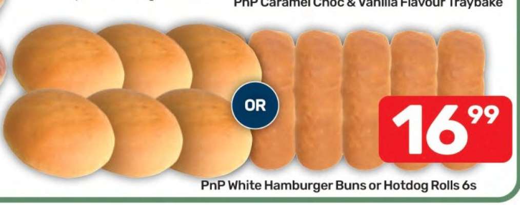 PnP White Hamburger Buns or Hotdog Rolls 6s
