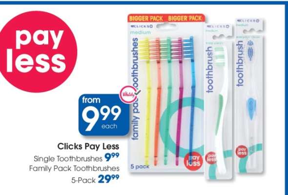 Clicks Pay Less Family Pack Toothbrushes 5-Pack