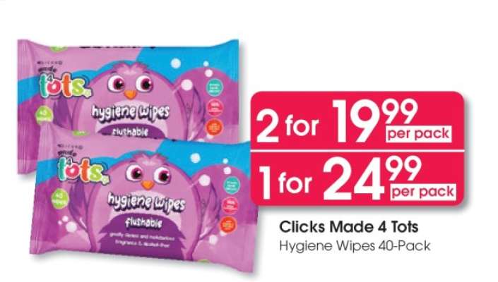 Clicks Made 4 Tots Hygiene Wipes 40-Pack