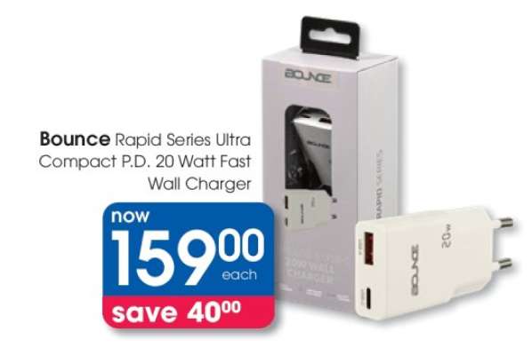 Bounce Rapid Series Ultra Compact P.D. 20 Watt Fast Wall Charger