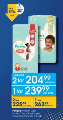 Pampers Premium Care Pants or Disposable Nappies Value Pack (Excl. Size 1 and 2)