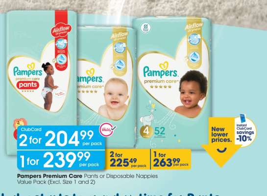 Pampers Premium Care Pants or Disposable Nappies Value Pack (Excl. Size 1 and 2)