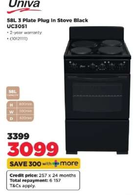 Univa 58L 3 Plate Plug In Stove Black UC3051