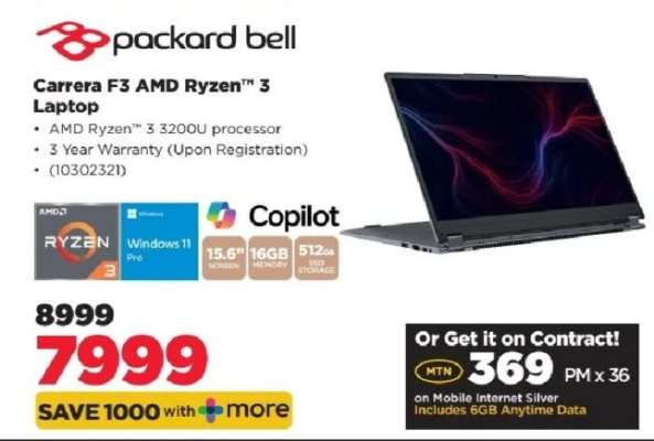 Packard Bell Carrera F3 AMD Ryzen 3 Laptop