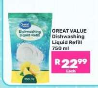Great Value Dishwashing Liquid Refill 750 ml