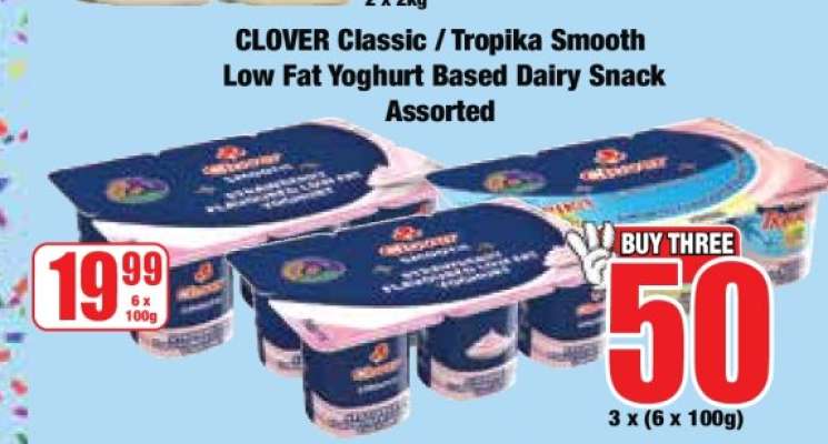 CLOVER Classic / Tropika Smooth Low Fat Yoghurt Based Dairy Snack Assorted