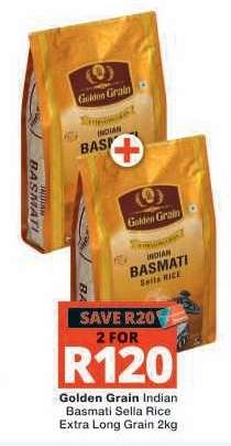 Golden Grain Indian Basmati Sella Rice Extra Long Grain 2kg