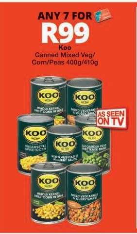 Koo Canned Mixed Veg/Corn/Peas 400g/410g