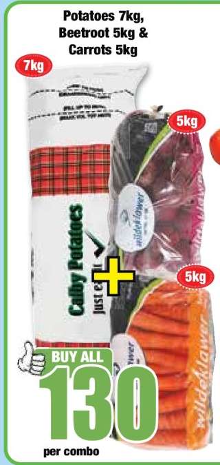 Potatoes 7kg, Beetroot 5kg & Carrots 5kg
