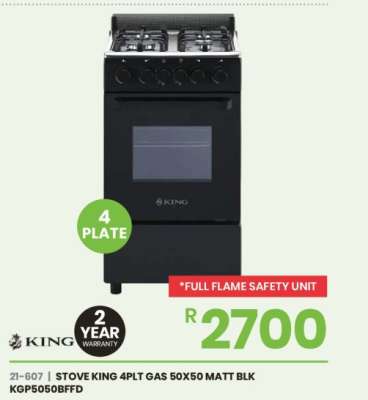 STOVE KING 4PLT GAS 50X50 MATT BLK KGP5050BFFD