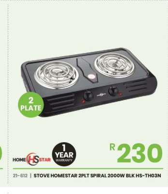 STOVE HOMESTAR 2PLT SPIRAL 2000W BLK HS-TH03N