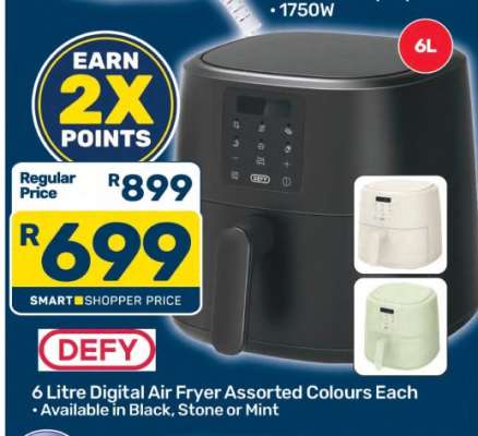 6 Litre Digital Air Fryer Assorted Colours Each