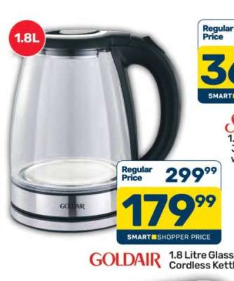 Goldair 1.8 Litre Glass Cordless Kettle