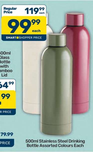 500ml Stainless Steel Drinking Bottle Assorted Colours Each