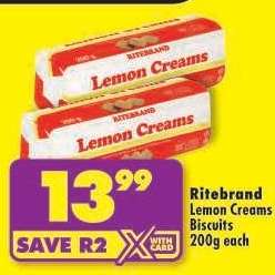 Ritebrand Lemon Creams Biscuits 200g each