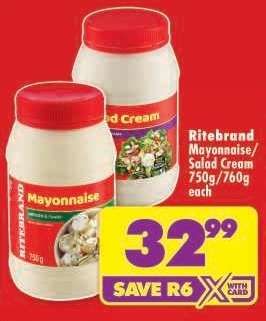 Ritebrand Mayonnaise / Salad Cream 750g/760g