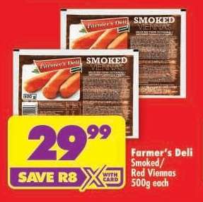 FARMER'S DELI SMOKED/RED VIENNAS 500g each