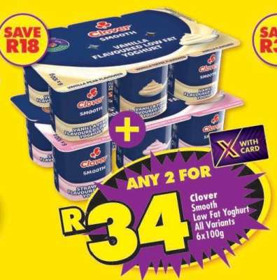 CLOVER SMOOTH LOW FAT YOGHURT all variants 6x100g