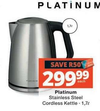 Platinum Stainless Steel Cordless Kettle