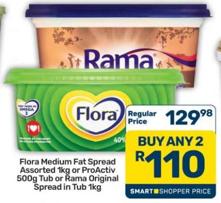 Flora Medium Fat Spread or Rama Original Spread
