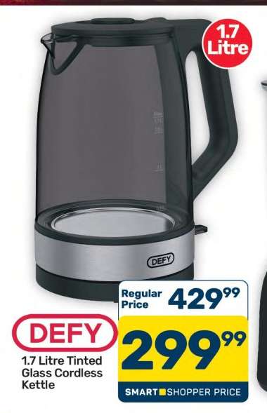 DEFY 1.7 Litre Tinted Glass Cordless Kettle
