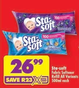STA-SOFT FABRIC SOFTENER REFILL all variants 500ml each