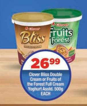 Clover Bliss Double Cream or Fruits of the Forest Full Cream Yoghurt