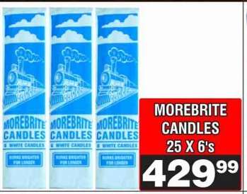 MOREBRITE CANDLES 25 X 6'S
