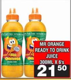MR ORANGE READY TO DRINK JUICE 300ML X 6's