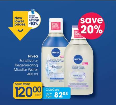Nivea Sensitive or Regenerating Micellar Water 400 ml