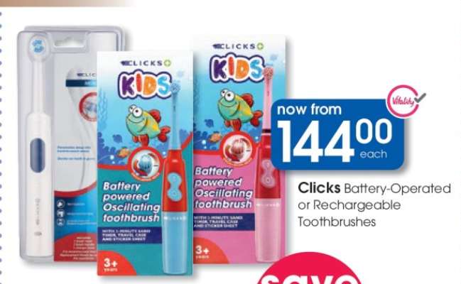 Clicks Battery-Operated or Rechargeable Toothbrushes