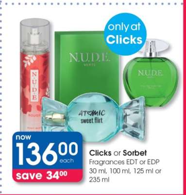 Clicks or Sorbet Fragrances EDT or EDP