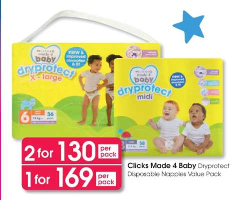 Clicks Made 4 Baby Dryprotect Disposable Nappies Value Pack