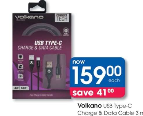 Volkano USB Type-C Charge & Data Cable 3 m