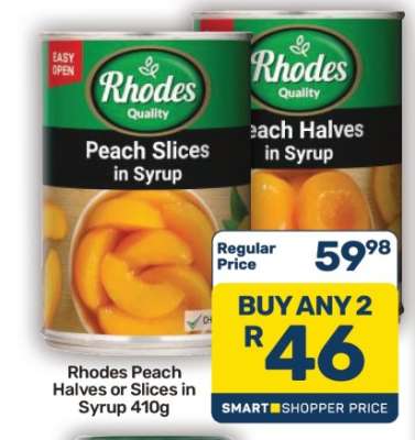 Rhodes Peach Halves or Slices in Syrup 410g