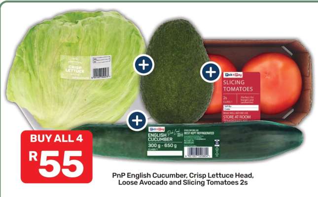 PnP English Cucumber, Crisp Lettuce Head, Loose Avocado and Slicing Tomatoes 2s