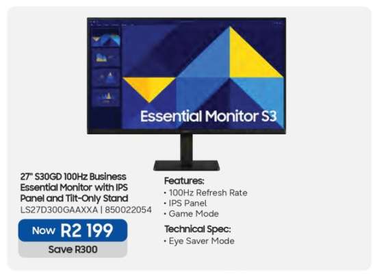 27" S30GD 100Hz Business Essential Monitor with IPS Panel and Tilt-Only Stand