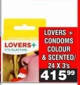 LOVERS + CONDOMS COLOUR & SCENTED 24 X 3's