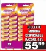 GILLETTE MINORA DISPOSABLE RAZORS 24's
