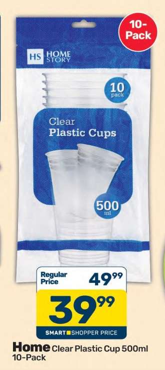 Home Clear Plastic Cup 500ml 10-Pack
