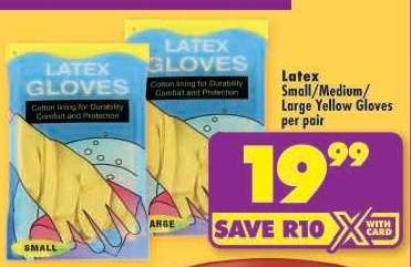 Latex Small/Medium/Large Yellow Gloves per pair