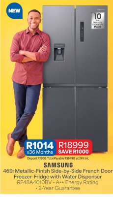Samsung 469ℓ Metallic-Finish Side-by-Side French Door Freezer-Fridge