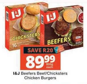 I&J Beefers Beef/Chicksters Chicken Burgers
