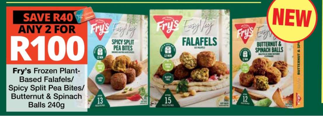 Fry's Frozen Plant-Based Falafels/Spicy Split Pea Bites/Butternut & Spinach Balls 240g