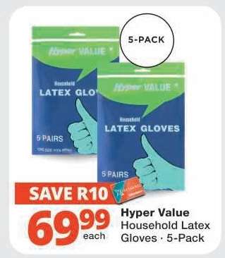 Hyper Value Household Latex Gloves · 5-Pack