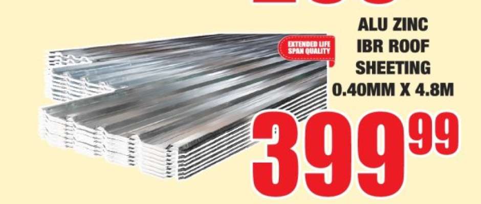 ALU ZINC IBR ROOF SHEETING 0.40MM X 4.8M