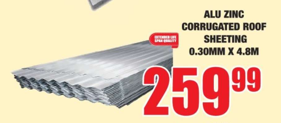 ALU ZINC CORRUGATED ROOF SHEETING 0.30MM X 4.8M