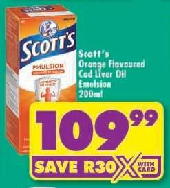Scott's Orange Flavoured Cod Liver Oil Emulsion 200ml